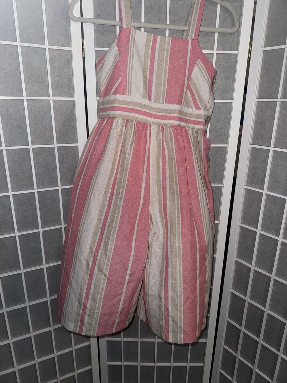 Bonnie Jean Girls Stripe Jumper Pink White SZ 10 Zip Sleeveless Easter